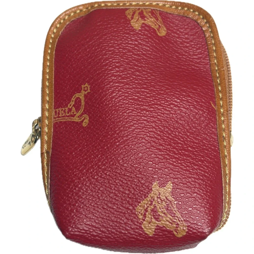 Vtg 90s La Espuela Red Leather Equestrian Coin Pouch Made‎ in Spain Small